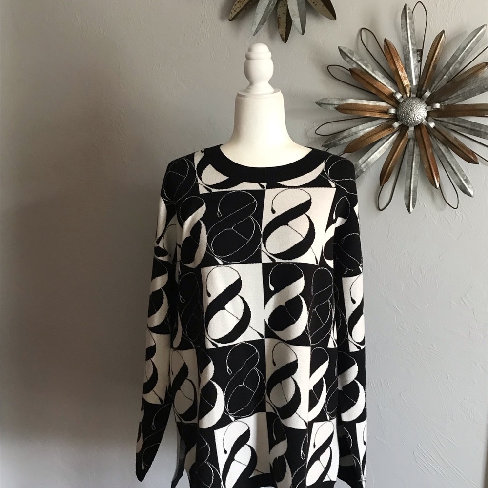 Lou & Grey Black and White Patterned Crew Neck Sweater NWOT